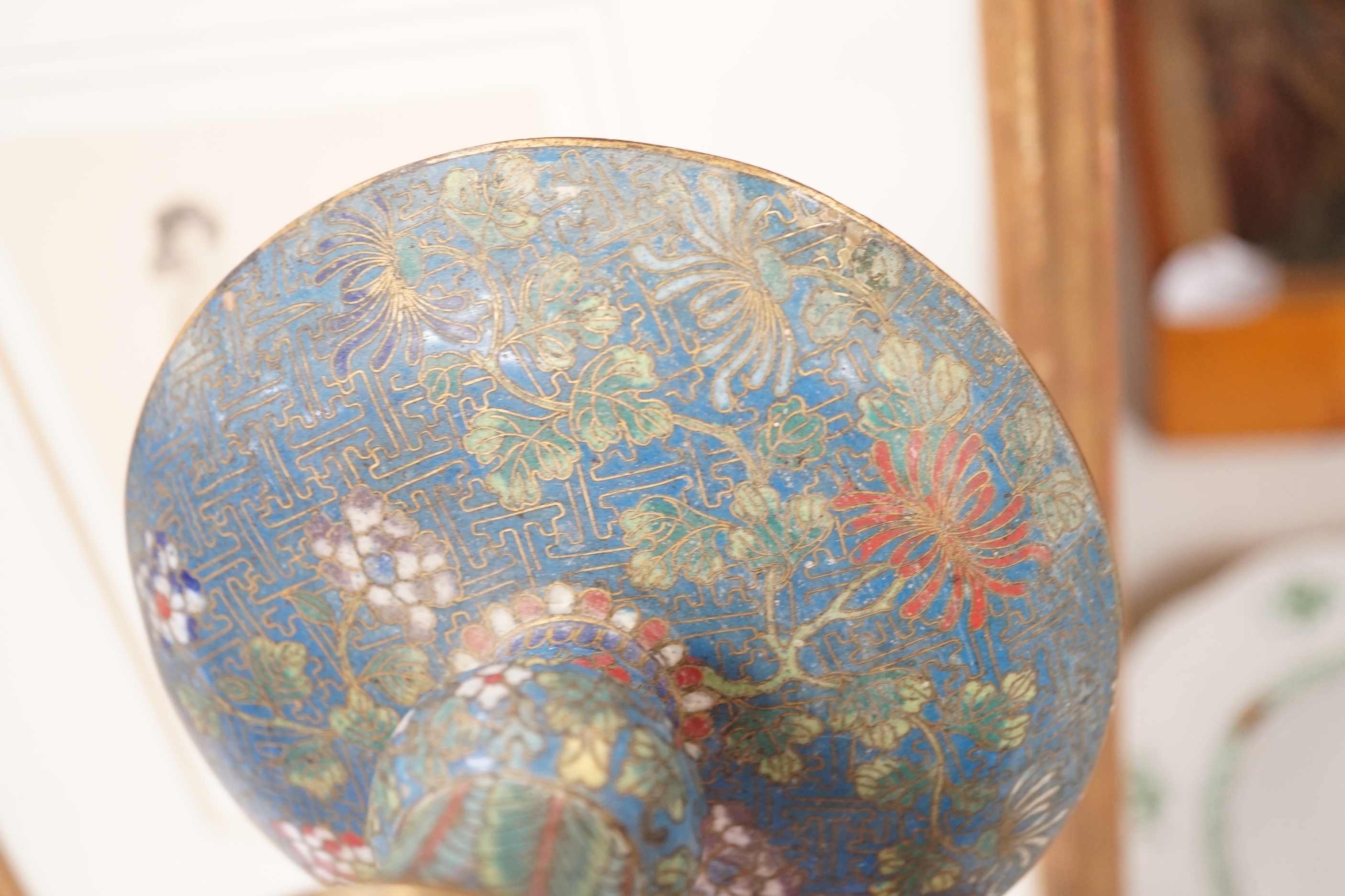 A Chinese cloisonné enamel stem dish, late 19th century, 8cm high